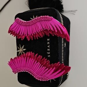 MIGNONNE GAVIGAN Magenta Raffia Madeline Earrings & Sezane Jewelry Case